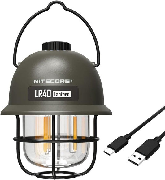 LR40 Multifunct Al Rechargeable Camping Lantern 100 Lumens W/Eco-Sensa USB C Charging Cable - Green