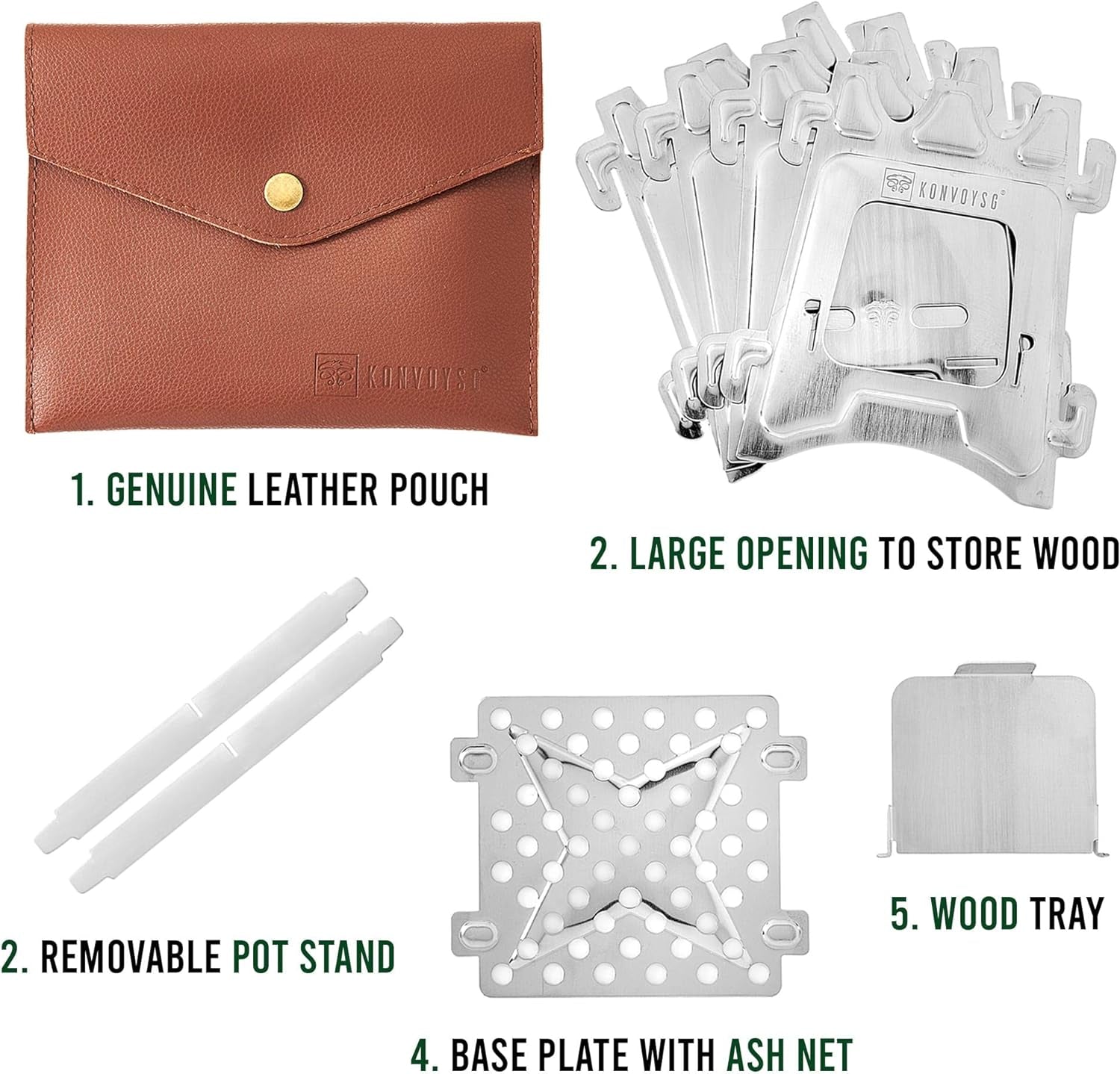 Wood Burning, Stainless Steel, Camping Stove.Compact Folding Collapsible and Lightweight. Ideal for Backpacking or Camping with Leather Carry Pouch